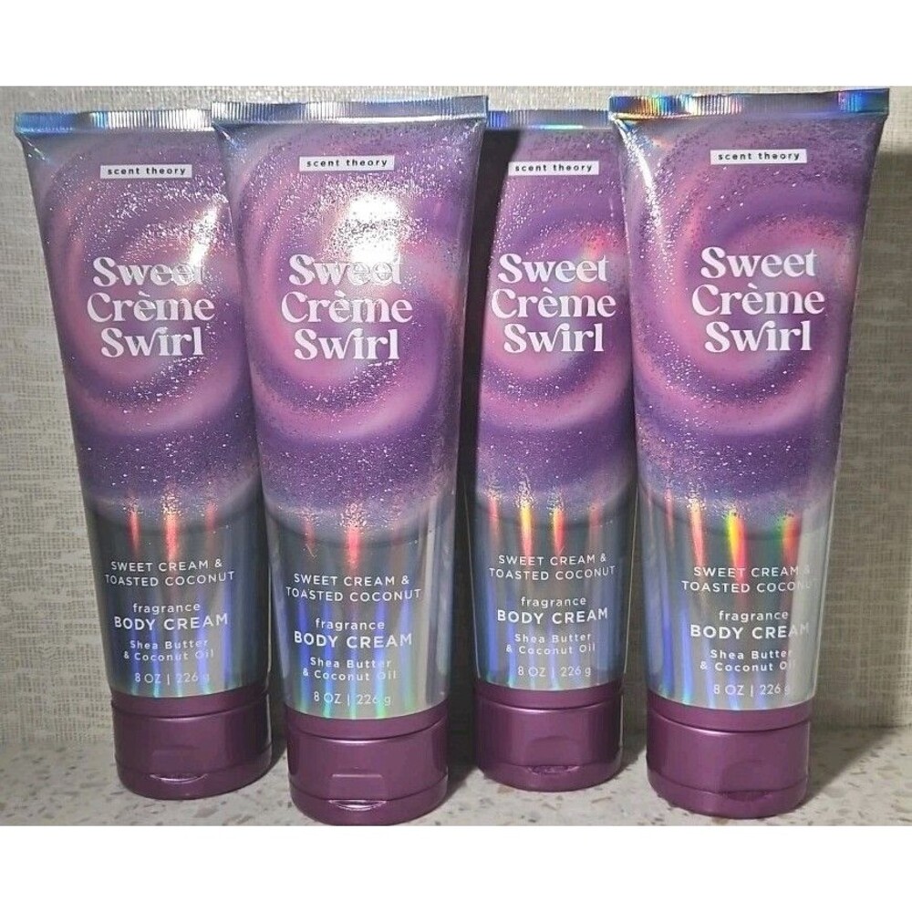 Lot Of 4 Scent Theory Sweet Creme Swirl Cream & Toasted Coconut Body Lotion 8 oz